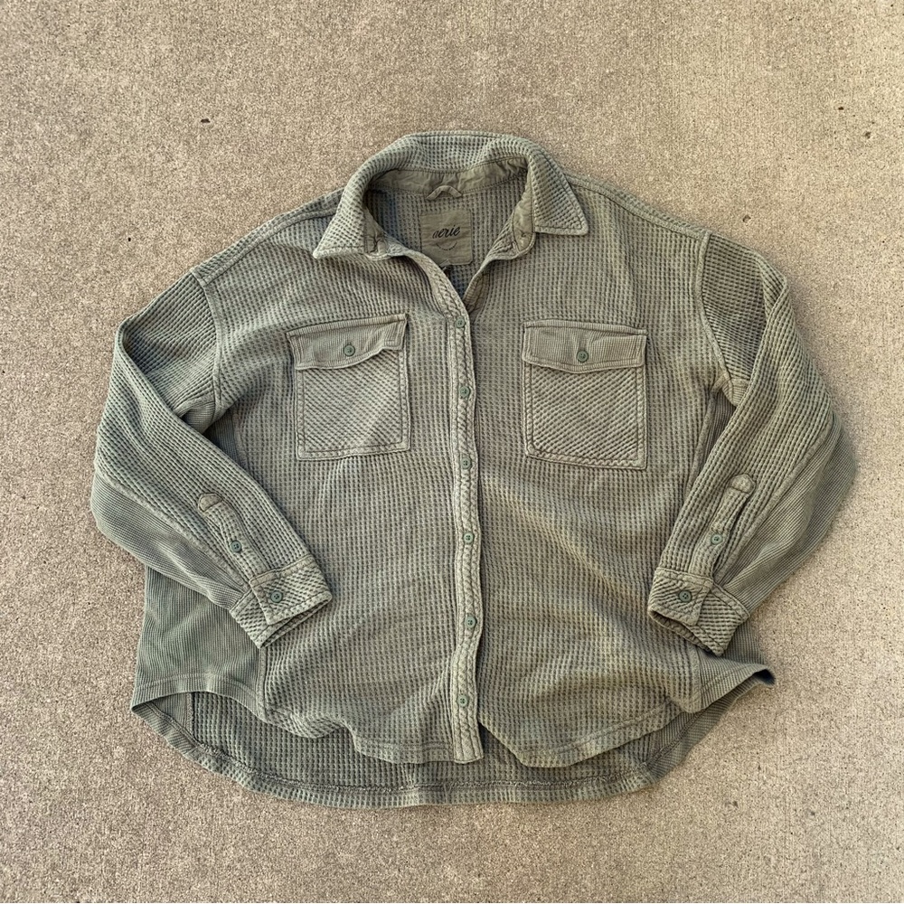 Aerie Waffle Knit Green Button up